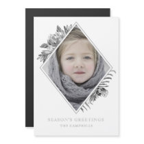Silver Gray Botanical Photo Holiday Magnetic Card