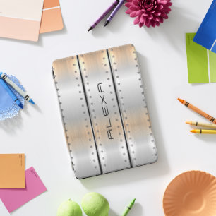 Silver-gray brushed aluminum geometric design iPad pro cover