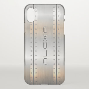 Silver-gray brushed aluminum geometric design iPhone XS case