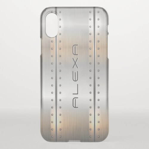 Silver_gray brushed aluminum geometric design iPhone XS case