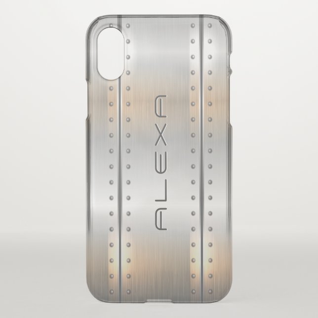 Silver-gray brushed aluminum geometric design uncommon iPhone case (Back)