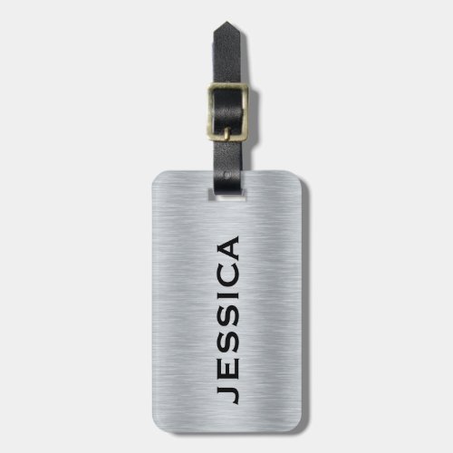 Silver_gray brushed aluminum texture luggage tag