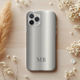 Silver Gray Brushed Faux Metallic Monogram Initial iPhone 11 Case