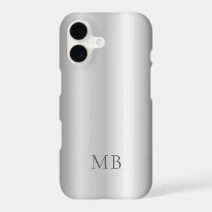 Silver Gray Brushed Faux Metallic Monogram Initial iPhone 17 Case