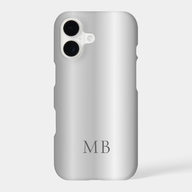 Silver Gray Brushed Faux Metallic Monogram Initial Iphone Case (Back)