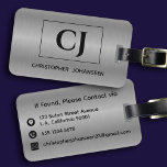 Silver Gray Brushed Metal Black Bold Monogrammed  Luggage Tag<br><div class="desc">Elevate your travel style with our Silver Gray Brushed Metal Black Bold Monogrammed Luggage Tag! Make a statement with a sleek monogram and name in bold black on the front, adding a touch of sophistication to your luggage. On the back, essential contact details including address, phone number, and email ensure...</div>