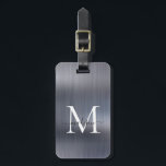 Silver Gray Brushed Metal Foil Script Monogram Luggage Tag<br><div class="desc">Modern Silver Gray Brushed Metal Foil Script Monogram Cute Bag Tag</div>