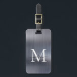 Silver Gray Brushed Metal Foil Script Monogram Luggage Tag<br><div class="desc">Modern Silver Gray Brushed Metal Foil Script Monogram Cute Bag Tag</div>