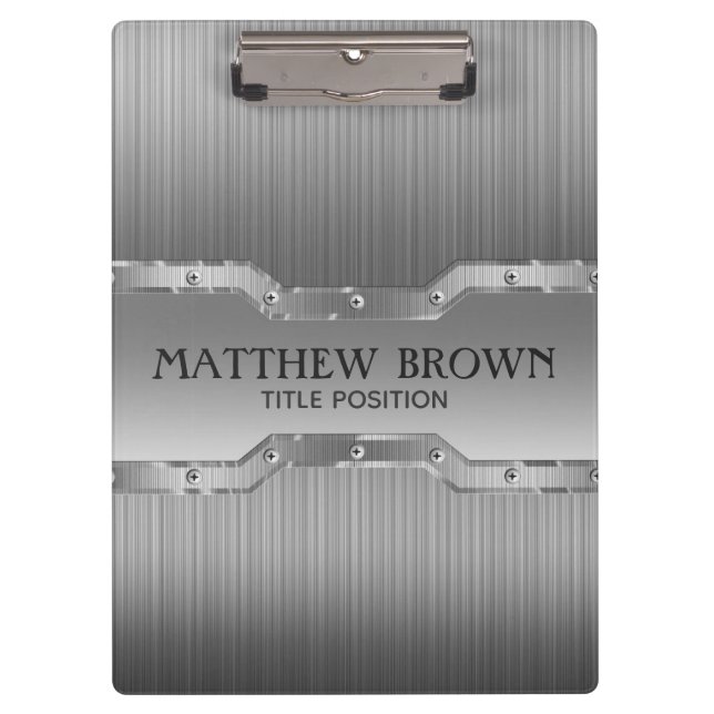Silver Gray Brushed Metal Look Clipboard (Front)
