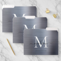 Silver Gray Brushed Metal Monogram Script Name