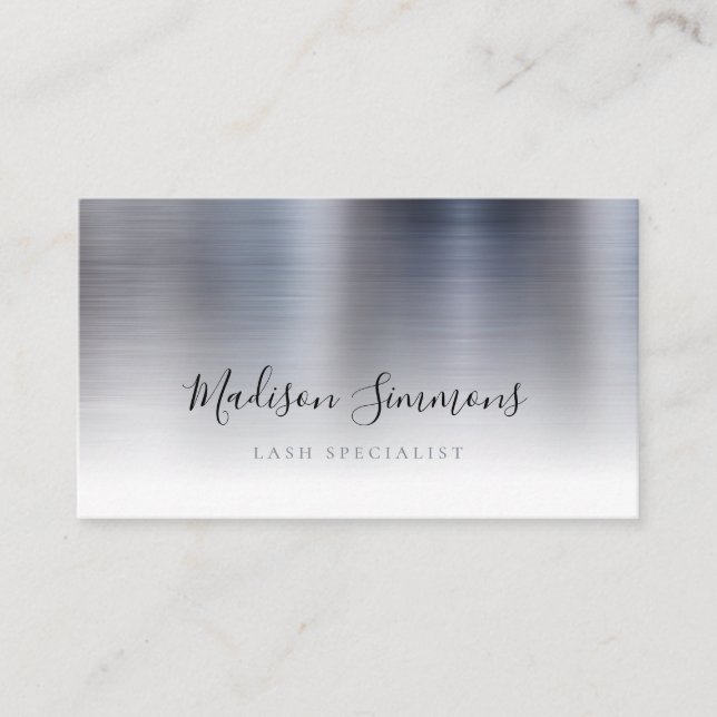 Silver Gray Brushed Metal Monogram Stylish Script Business Card (Front)