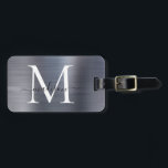 Silver Gray Brushed Metal Script Monogram Cute Luggage Tag<br><div class="desc">Luxury Silver Gray Brushed Metal Script Monogram Cute Bag Tag</div>