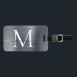 Silver Gray Brushed Metal Script Monogram Cute Luggage Tag<br><div class="desc">Luxury Silver Gray Brushed Metal Script Monogram Cute Bag Tag</div>