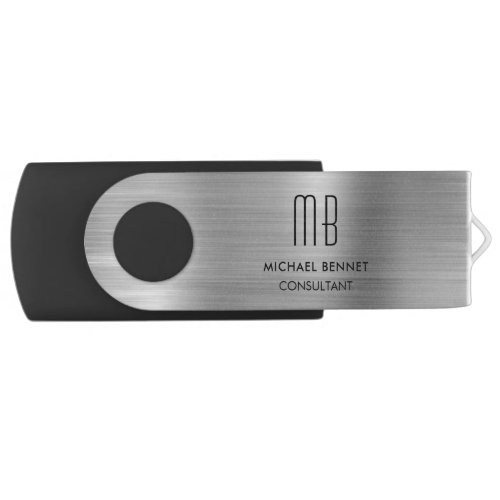 Silver Gray Brushed Metallic Monogram Consultant Flash Drive