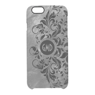 Silver Gray Brushed Steel & Black Lace Clear iPhone 6/6S Case