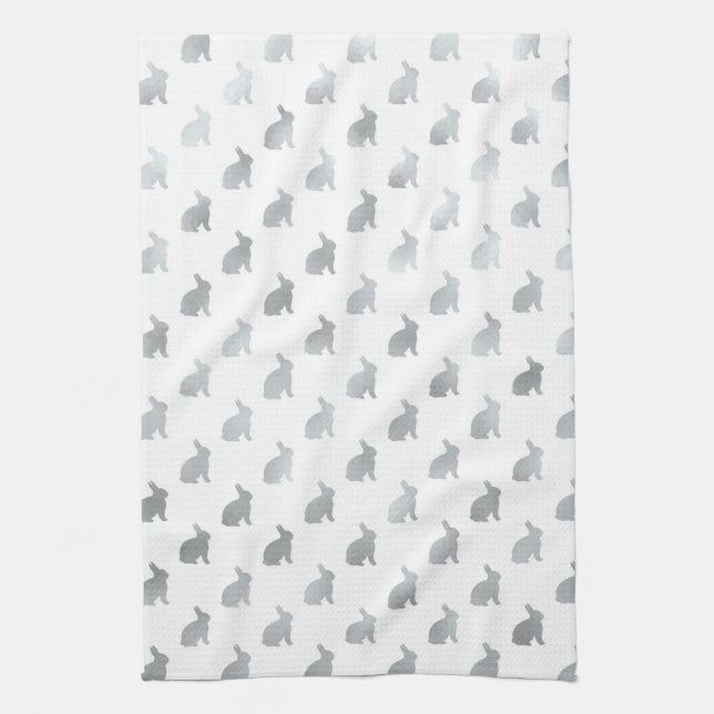 Silver Gray Bunny Background Faux Foil Grey Kitchen Towel (Vertical)