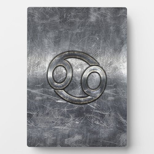 Silver Gray Cancer Zodiac Sign in Distressed Style Plaque
