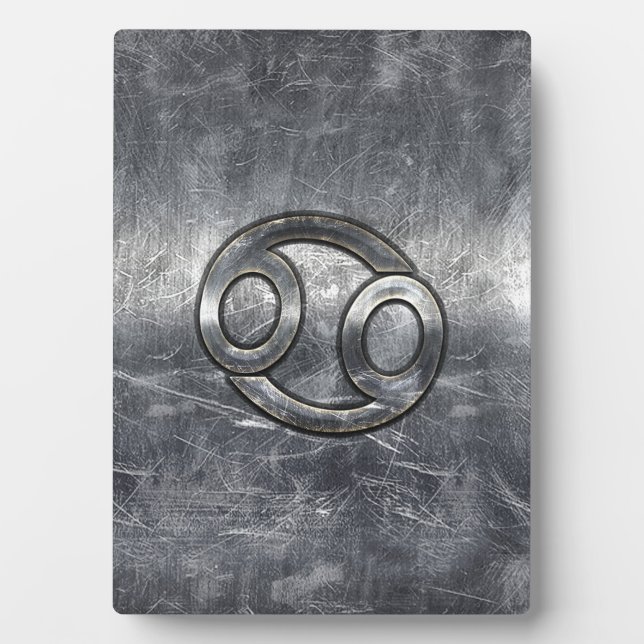 Silver Gray Cancer Zodiac Sign in Distressed Style Plaque (Front)