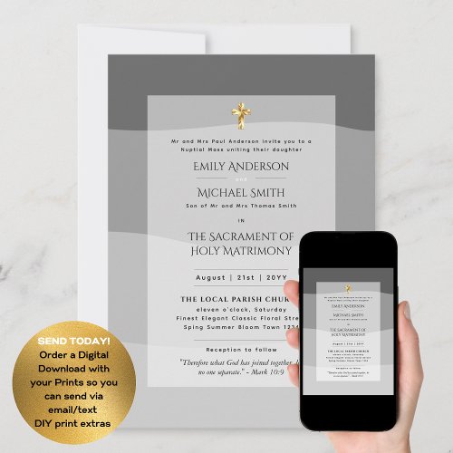 Silver Gray  Catholic Nuptial Mass Wedding Invitation