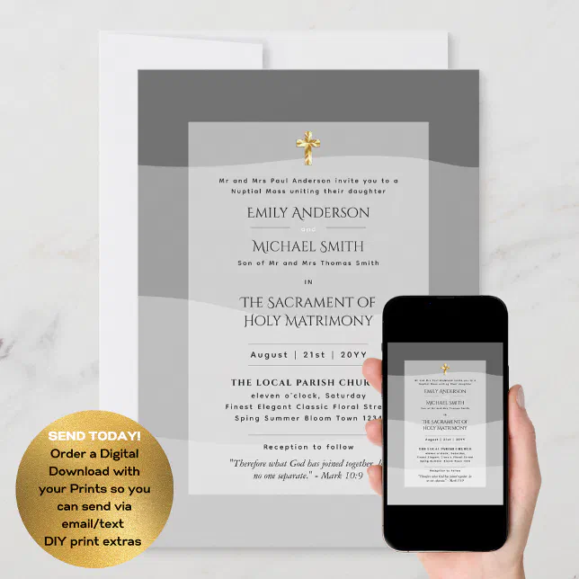 Silver Gray Catholic Nuptial Mass Wedding Invitation Zazzle