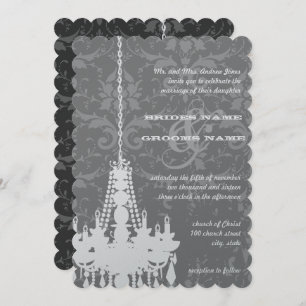 Silver & Gray Chandeliers Damask Wedding Invite
