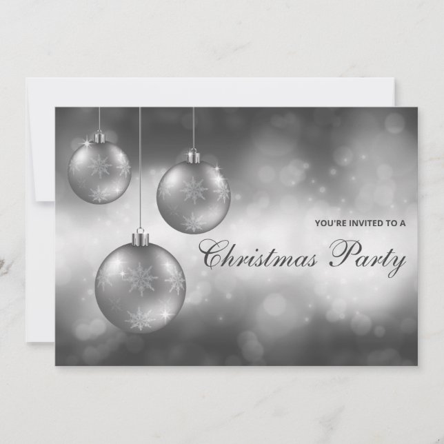 Silver Gray Christmas Baubles Christmas Party Invitation (Front)