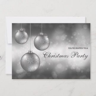 Silver Gray Christmas Baubles Christmas Party Invitation