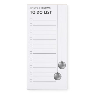 Silver Gray Christmas Baubles Christmas To Do List Magnetic Notepad