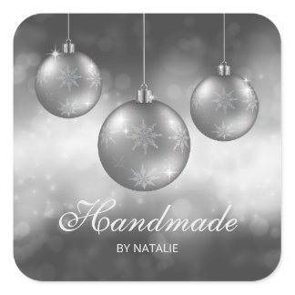 Silver Gray Christmas Baubles - Handmade -  Square Sticker