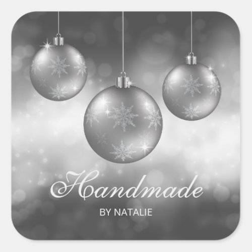 Silver Gray Christmas Baubles _ Handmade _  Square Sticker