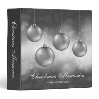 Silver Gray Christmas Baubles With Custom Text 3 Ring Binder