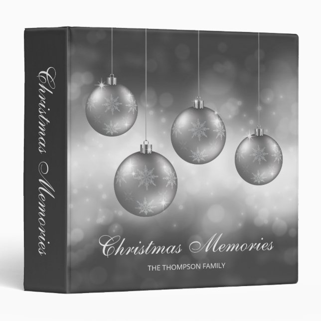 Silver Gray Christmas Baubles With Custom Text 3 Ring Binder (Front/Spine)