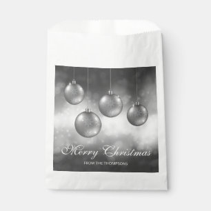 Silver Gray Christmas Baubles With Custom Text Favor Bag