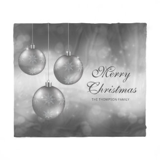 Silver Gray Christmas Baubles With Custom Text Fleece Blanket