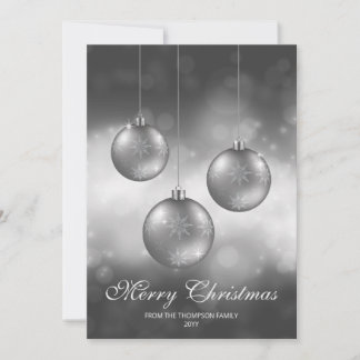 Silver Gray Christmas Baubles With Custom Text Holiday Card