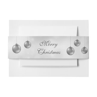 Silver Gray Christmas Baubles With Custom Text Invitation Belly Band