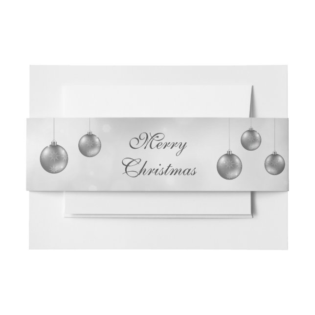Silver Gray Christmas Baubles With Custom Text Invitation Belly Band (Front Example)