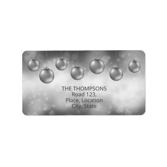 Silver Gray Christmas Baubles With Custom Text Label (Front)