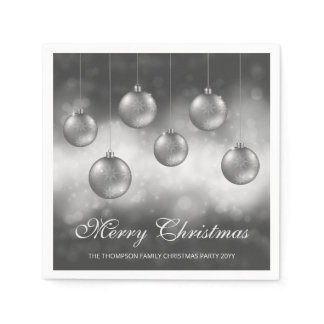 Silver Gray Christmas Baubles With Custom Text Napkins