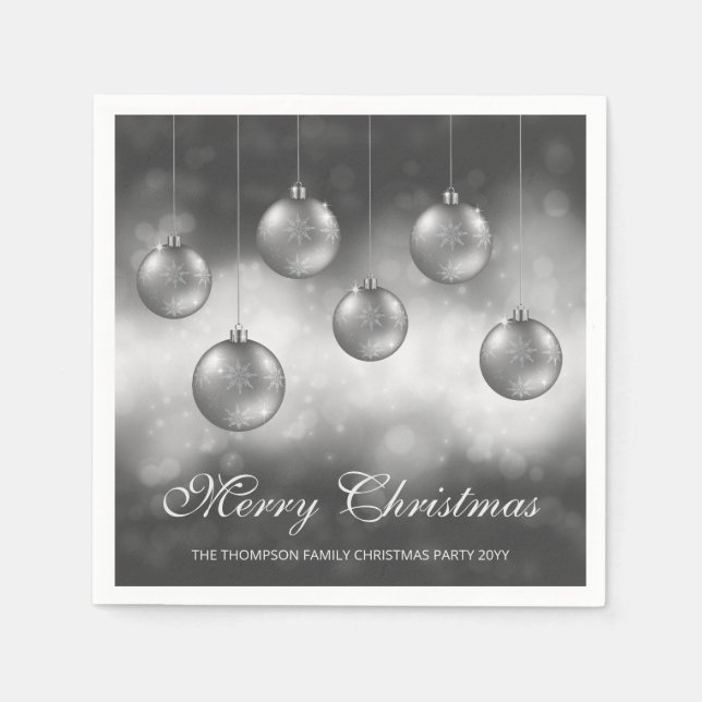 Silver Gray Christmas Baubles With Custom Text Napkins (Front)