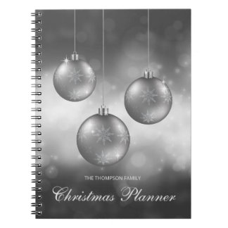 Silver Gray Christmas Baubles With Custom Text Notebook