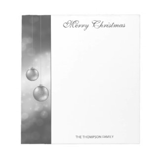 Silver Gray Christmas Baubles With Custom Text Notepad
