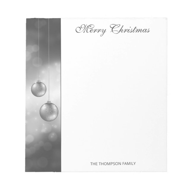 Silver Gray Christmas Baubles With Custom Text Notepad (Front)