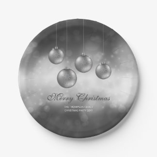 Silver Gray Christmas Baubles With Custom Text Paper Plates