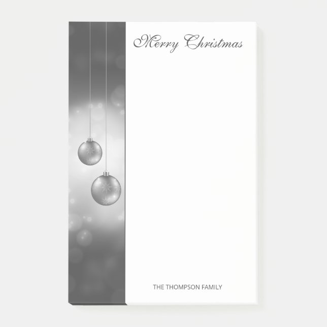 Silver Gray Christmas Baubles With Custom Text Post-it Notes (Front)