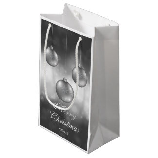 Silver Gray Christmas Baubles With Custom Text Small Gift Bag