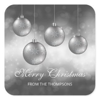 Silver Gray Christmas Baubles With Custom Text Square Sticker