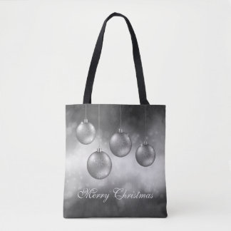 Silver Gray Christmas Baubles With Custom Text Tote Bag