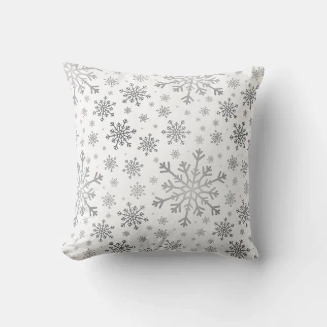 Silver Gray Christmas Snowflakes on Winter White Throw Pillow Zazzle