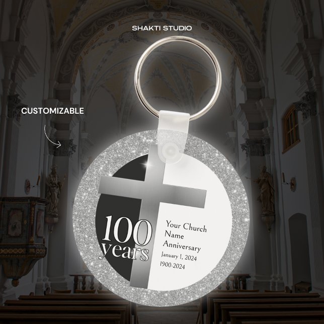 Silver Gray Church 100th Anniversary Personalized Keychain (Creator Uploaded)